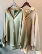Long-sleeved satin shirt women's design niche 2025 autumn and winter new style versatile drape retro shirt top for outer wear