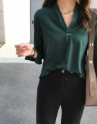 Design niche formal shirts for women 2025 spring and autumn new v-neck chiffon loose and versatile long-sleeved tops