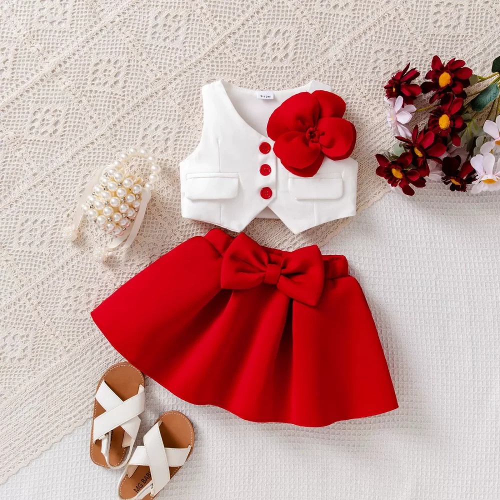 Red two-piece vest and skirt