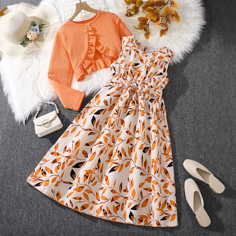 Orange two-piece jacket dress