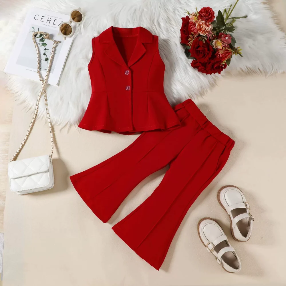 Burgundy two-piece suit top and trousers