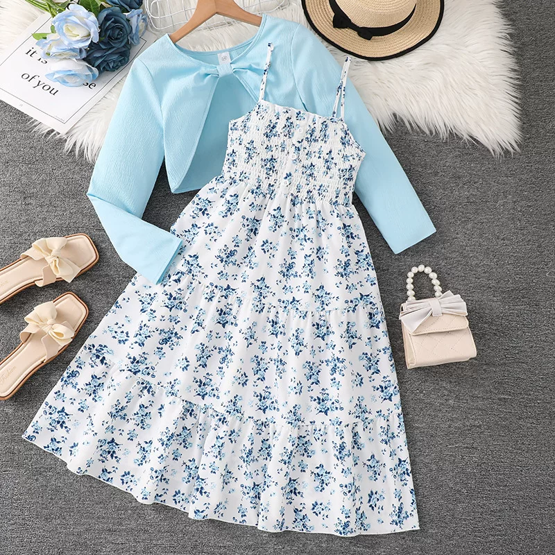 Sky blue two-piece suit jacket dress