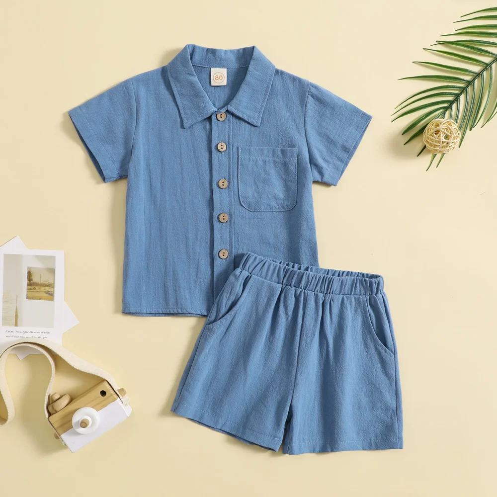 Denim blue two piece set short sleeves shorts
