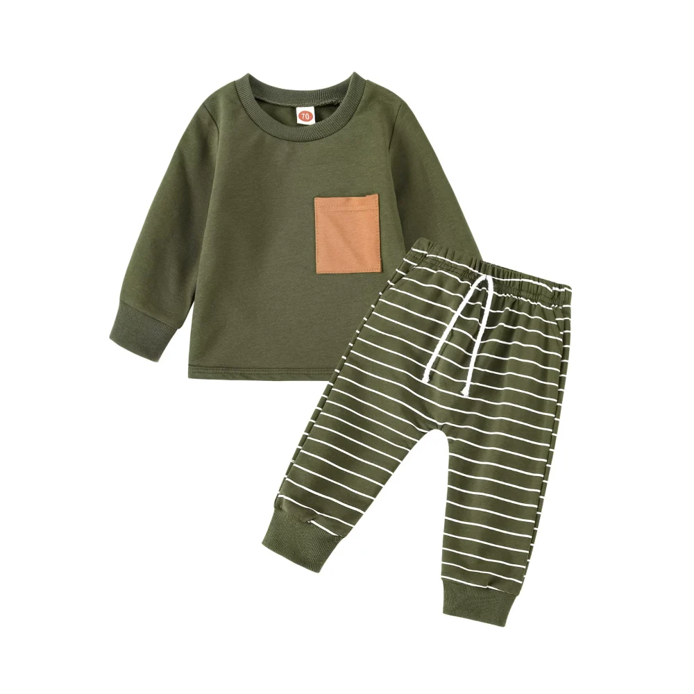 Army green two-piece suit tops and pants