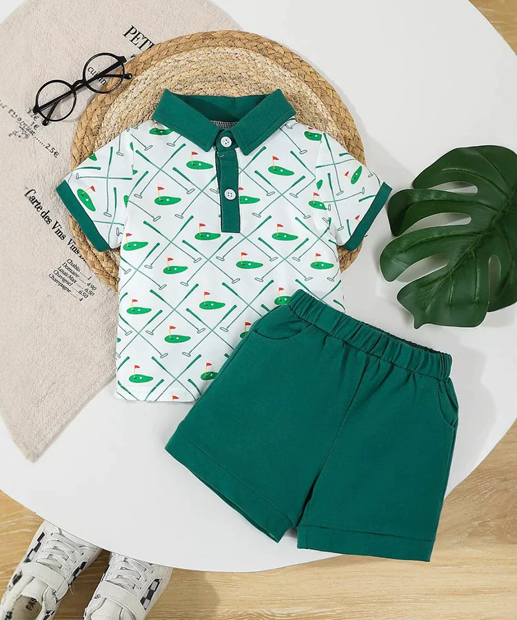 Green two piece set short sleeves shorts