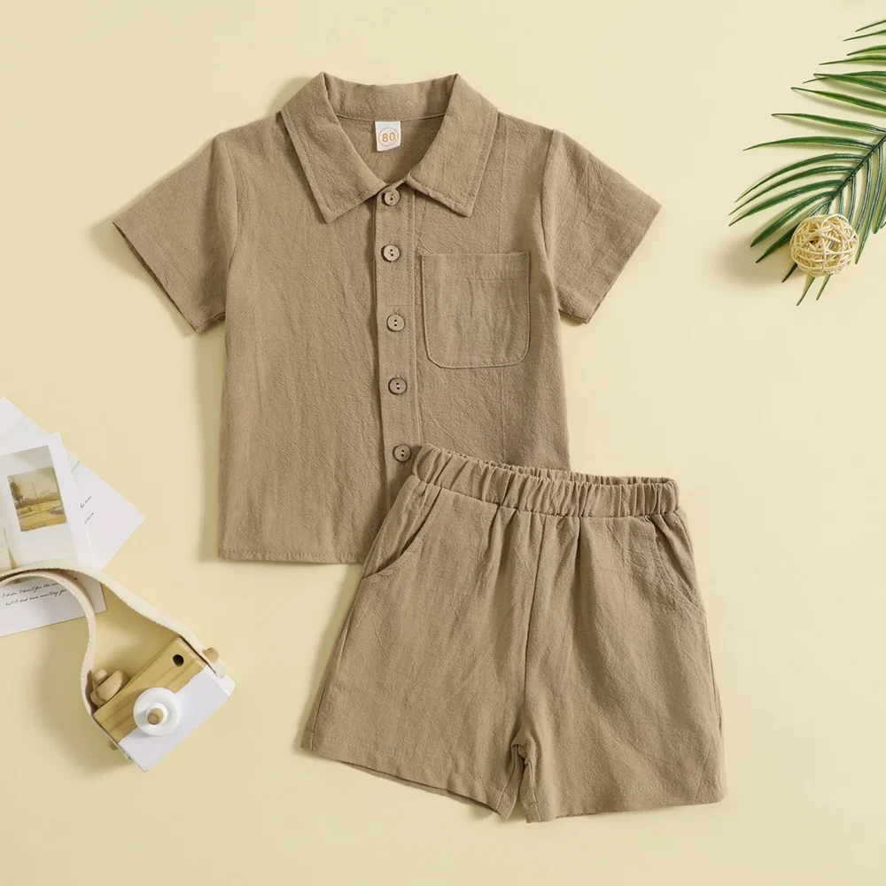 Brown two-piece set, short sleeves and shorts