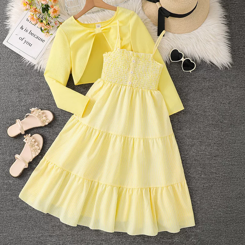 Yellow two-piece suit jacket dress