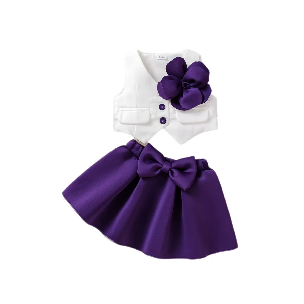 Purple two-piece suit vest and skirt