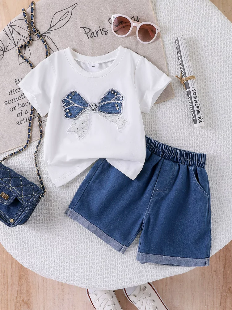 White two piece set short sleeves shorts