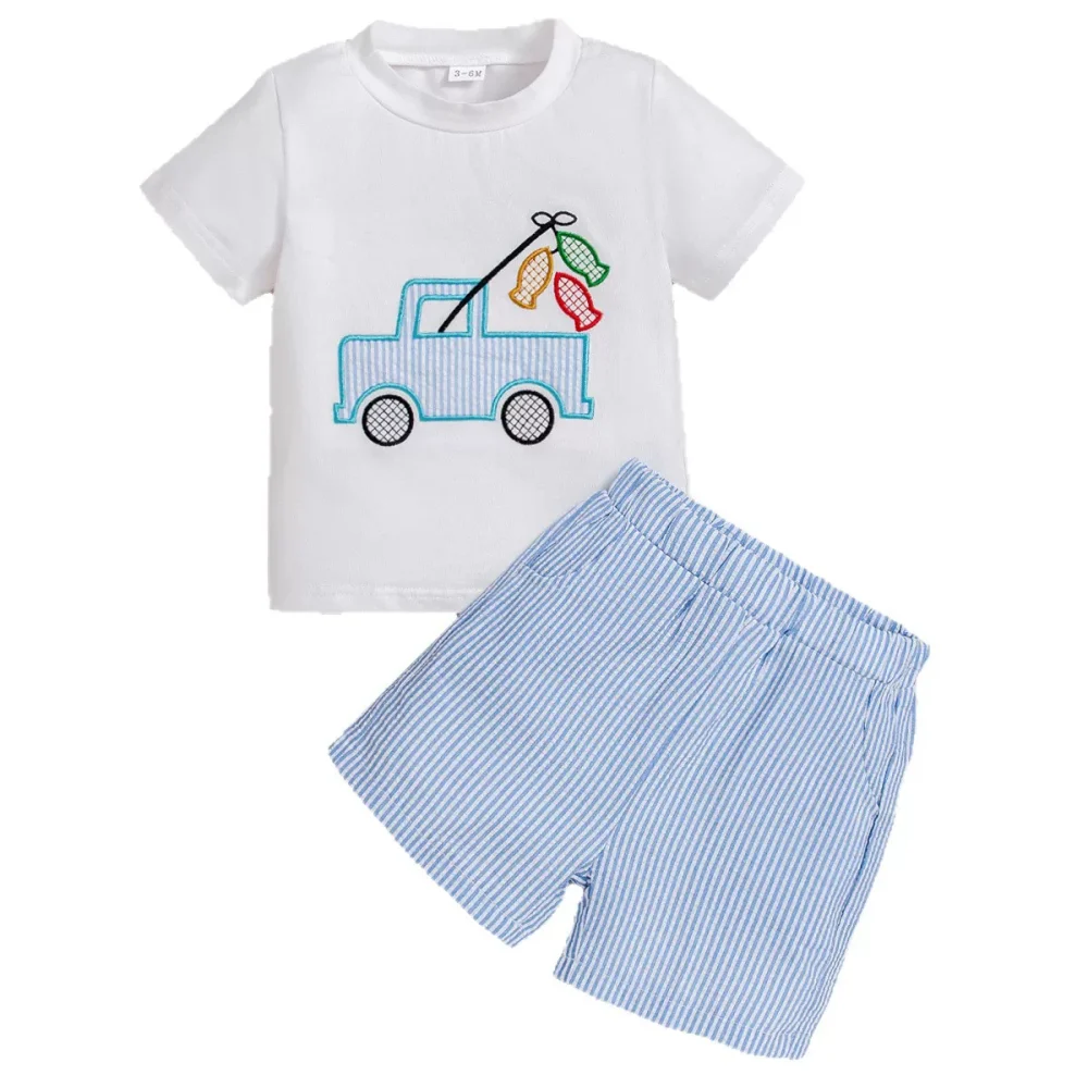 Blue two piece short sleeve shorts