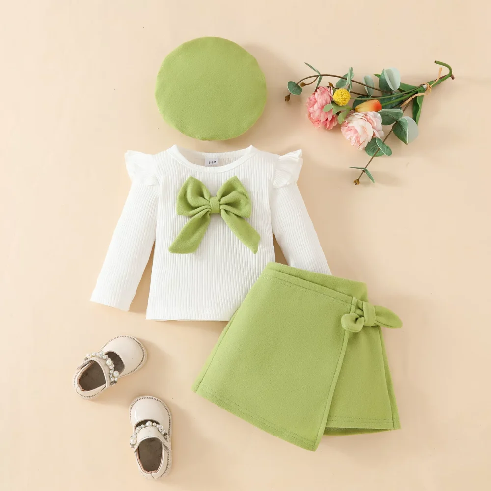 Matcha three-piece suit, skirt, hat, long-sleeved top