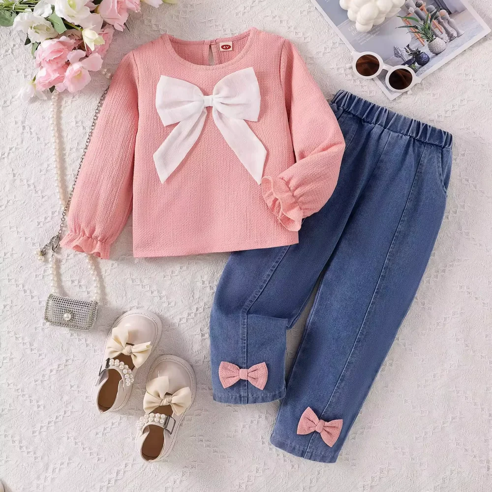 Pink two piece set long sleeve jeans