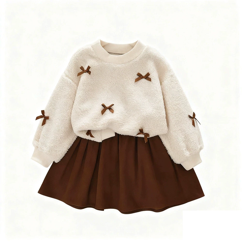 Beige two-piece sweatshirt and skirt