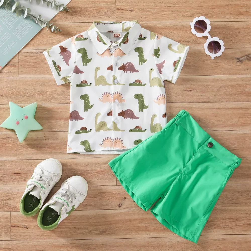 White and green two-piece suit shirt shorts