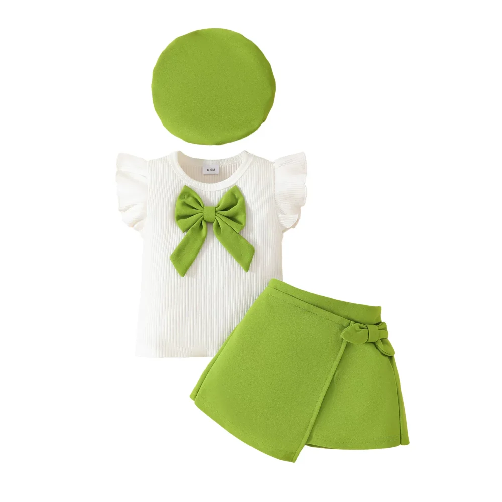 Yellow green flying sleeves three-piece suit top skirt hat