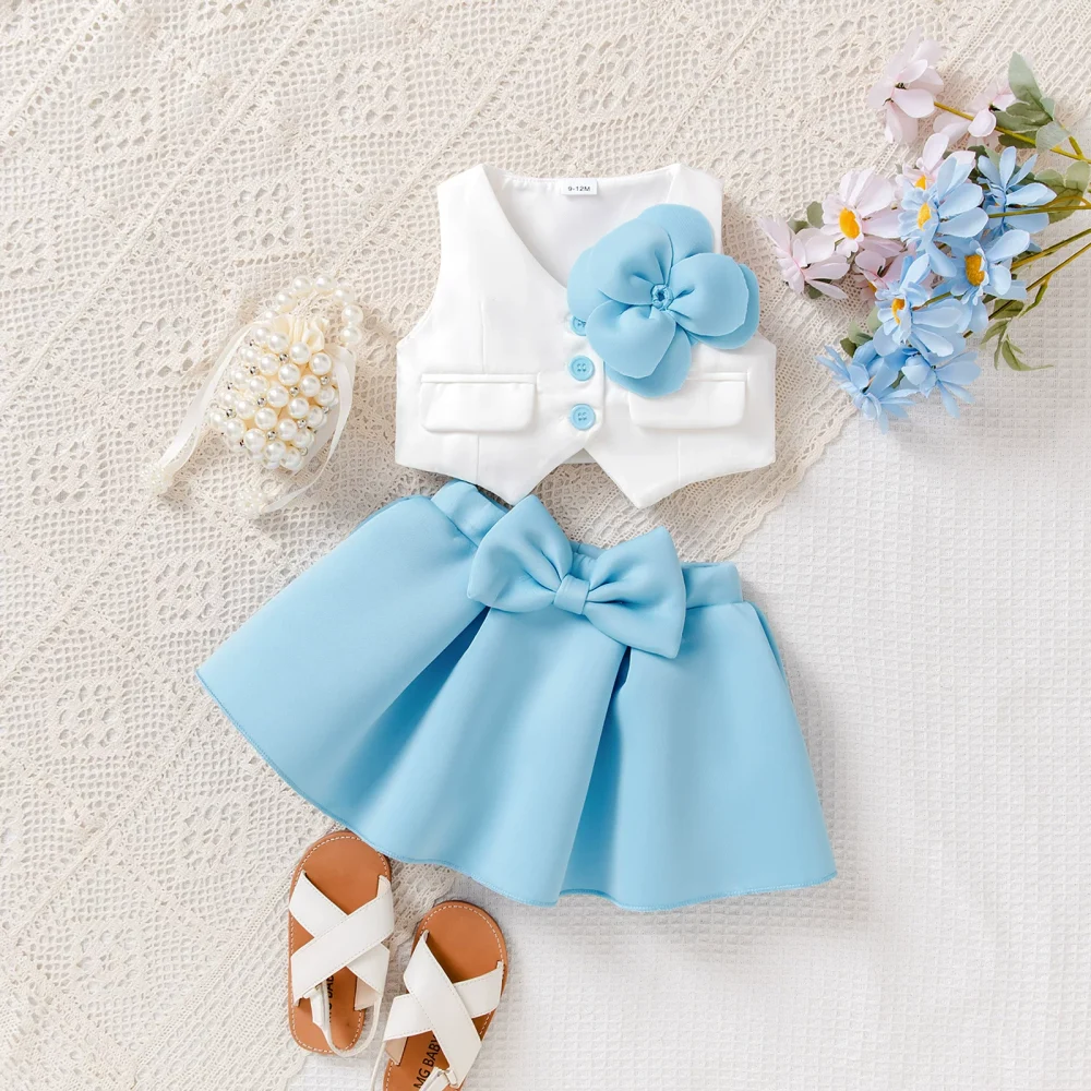 Blue two-piece vest and skirt