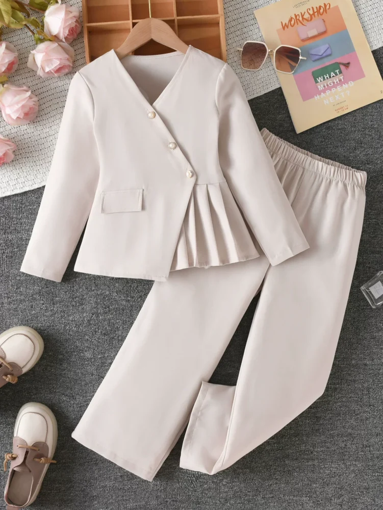 Off-white two-piece suit jacket and pants