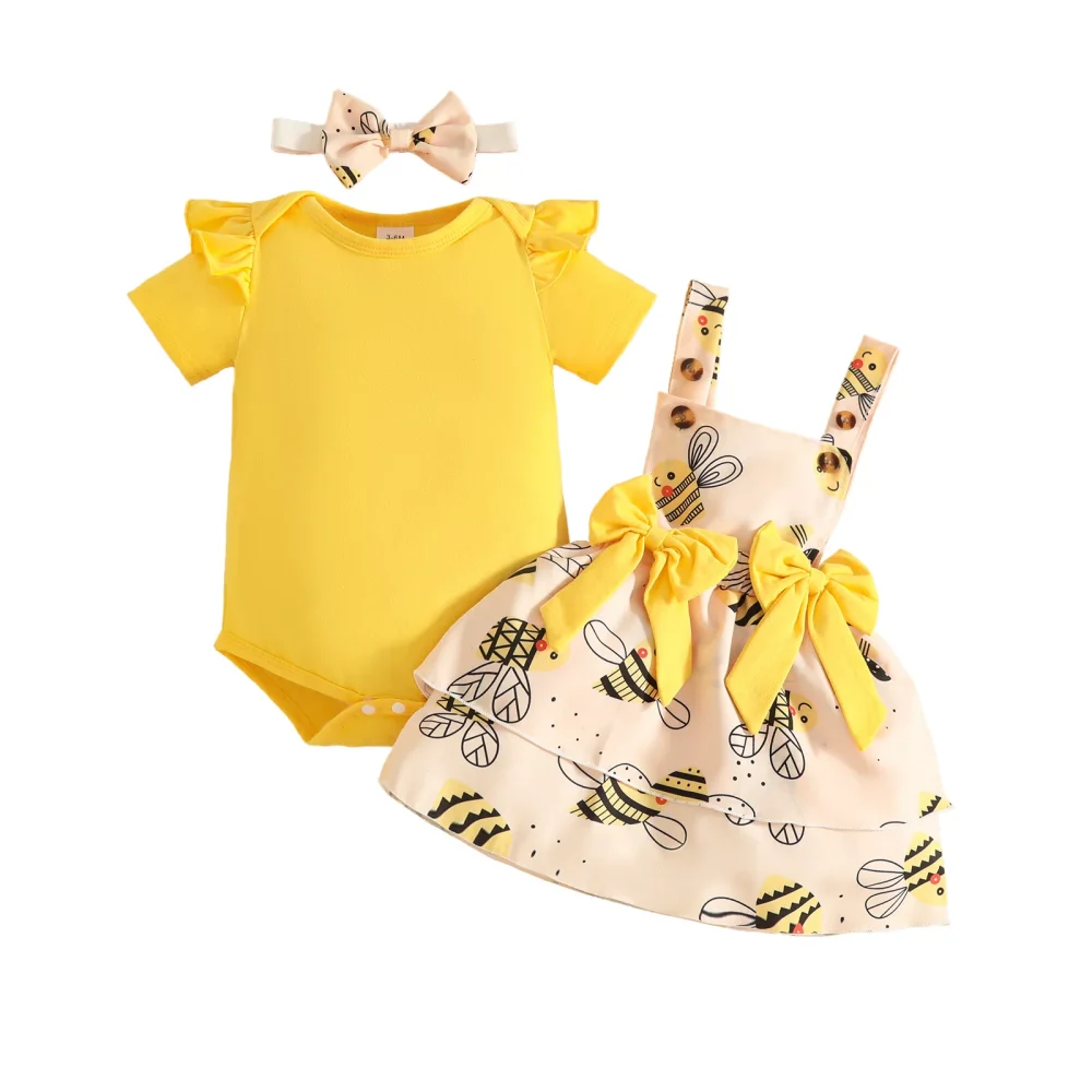 Yellow three-piece suit, khaki, skirt, headband