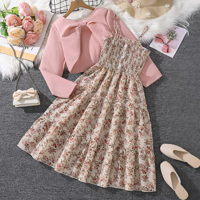 Pink floral two-piece suit jacket dress