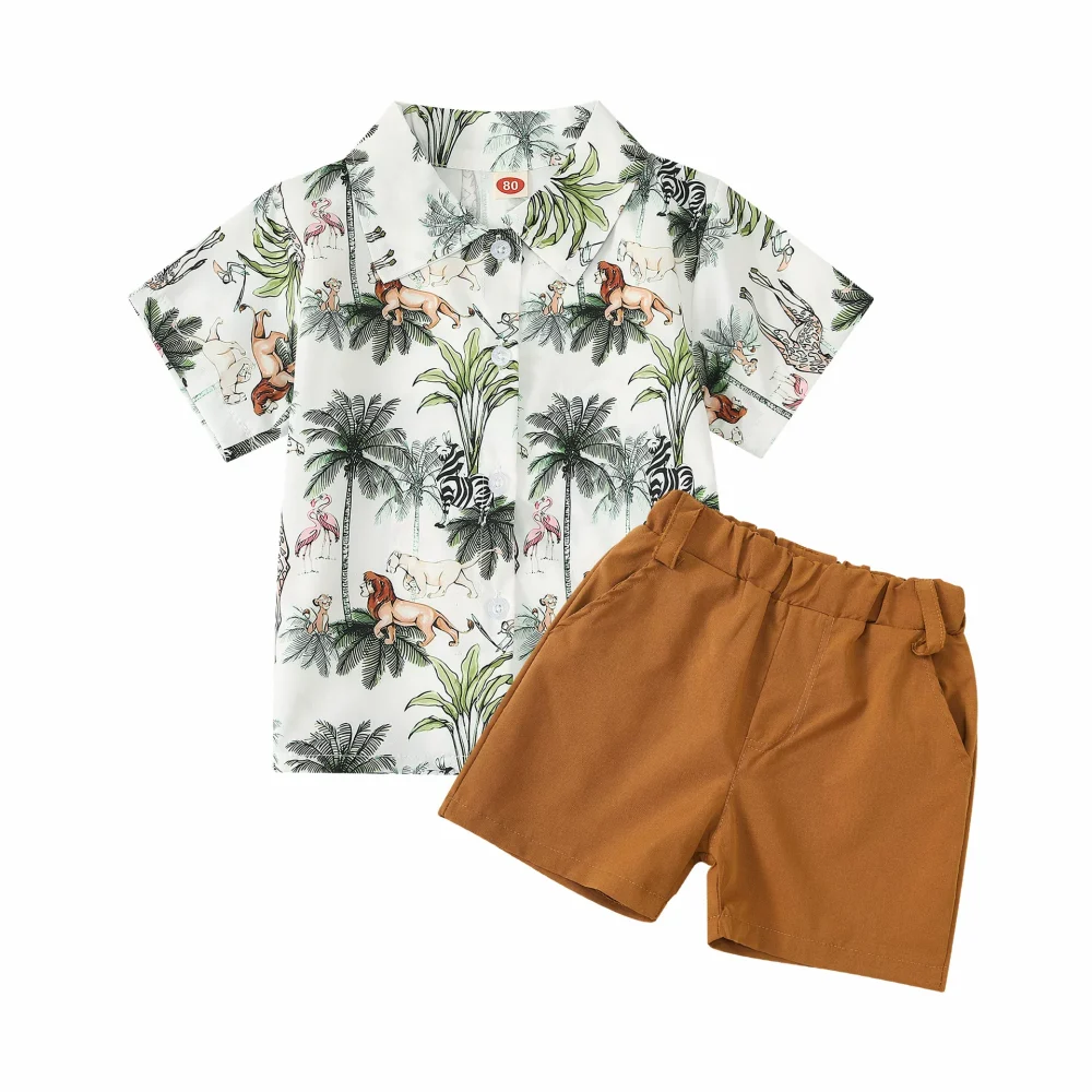Brown lion style two-piece suit shirt shorts