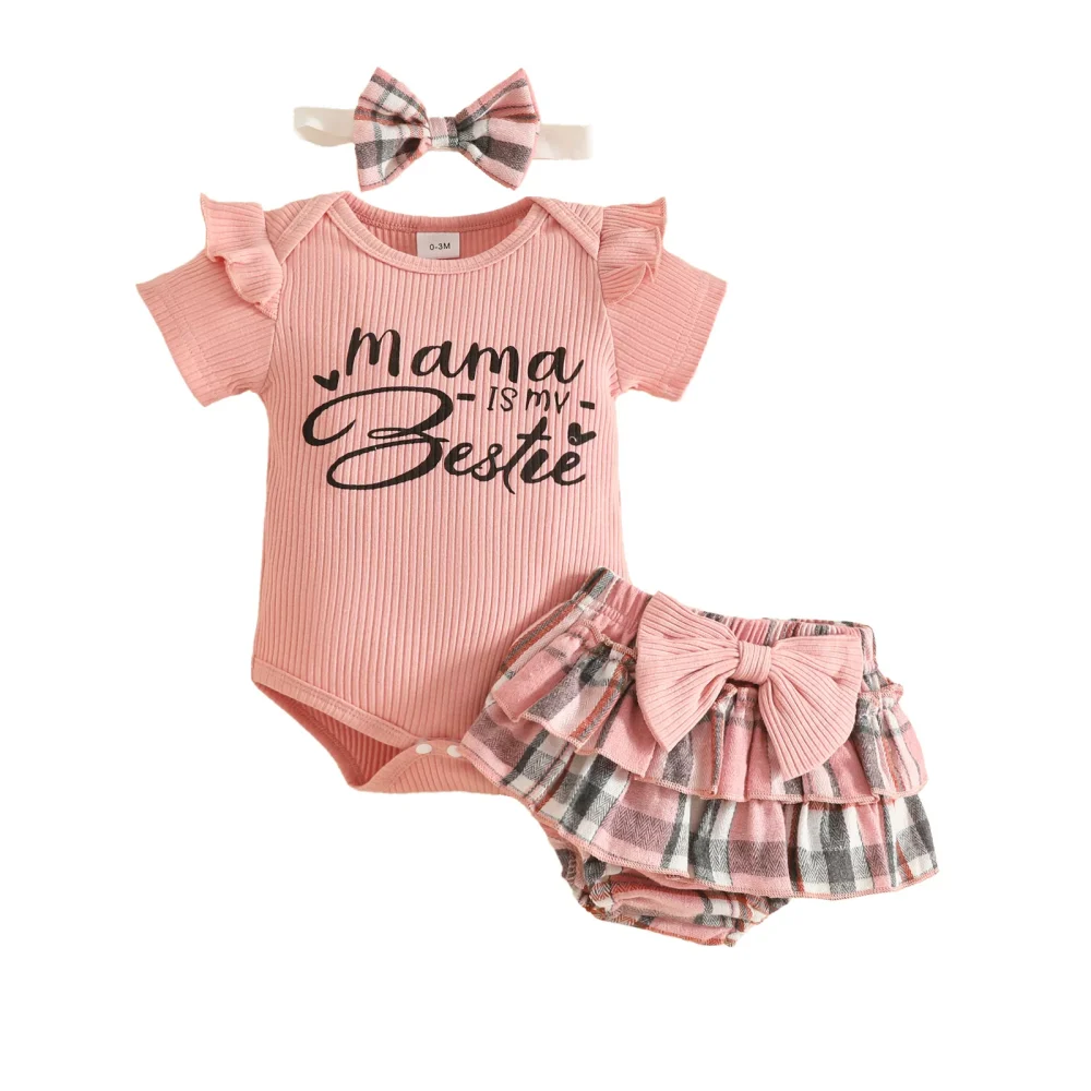 Pink three-piece suit, khaki, shorts, headwear