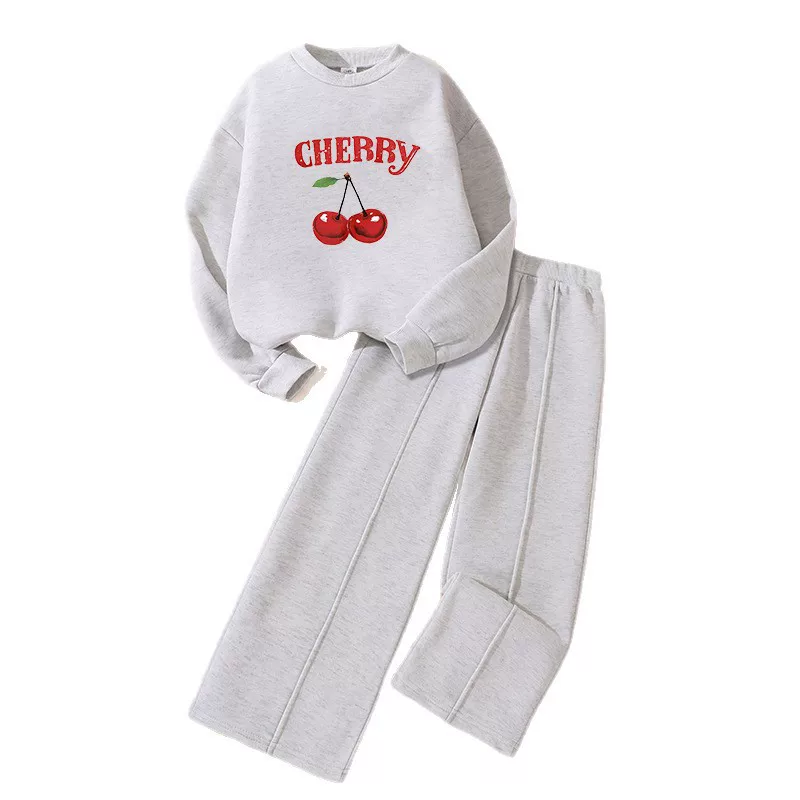 Gray cherry two-piece sweatshirt and trousers