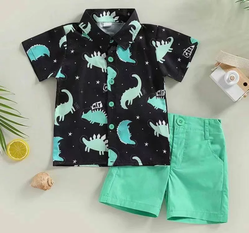 Black and green two-piece suit shirt shorts