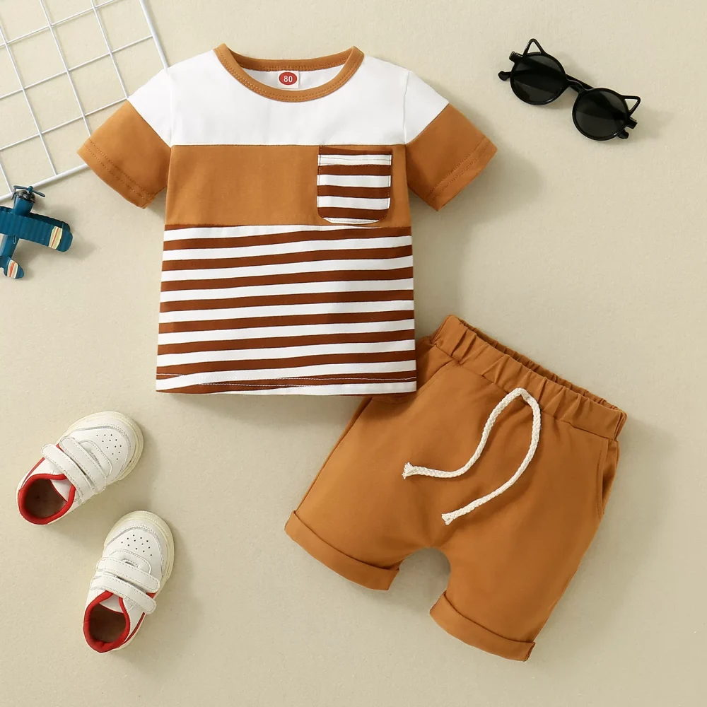Chocolate two-piece set with short sleeves and shorts