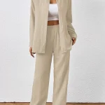 European and American style spring and autumn women's textured long-sleeved shirt, straight-leg trousers, two-piece suit
