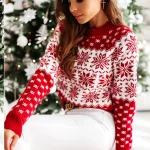 European and American winter women's knitted loose Christmas snowflake long-sleeved sweater Women Christmas Sweater