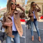 European and American British style autumn and winter women's button-down double-breasted long-sleeved woolen short jacket