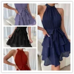 New Summer European and American Clothing Spliced ​​Sleeveless Halter Neck Cake Dress