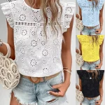 2025 cross-border European and American style summer new style ruffled fashion hollow shirt tops for women