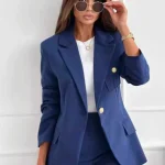 European and American temperament autumn British style double-breasted temperament professional casual slit suit long-sleeved blazer for women