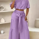 European and American style sexy one-shoulder short-sleeved top wide-leg pants floor-length trousers suit vacation style two-piece summer dress for women