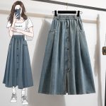Pure Cotton Denim Washed Autumn and Summer Clothing plus Size Fashion Design Sense Chubby Slimming Denim Skirt Women's Long
