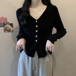 Fall Clothing Soft Glutinous  V-neck Sweater Slimming Trendy Top