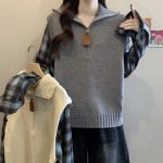 New Style Solid Color Splicing Knit Sweater
