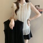 Sleeveless Vest Top plus Size Slimming Belly-Covering Advanced Design Lace Chiffon Shirt