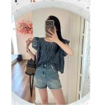 Retro National Style Ink Denim Shorts Women's High Waist