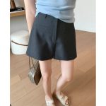 High Waist Black Texture Suit Shorts