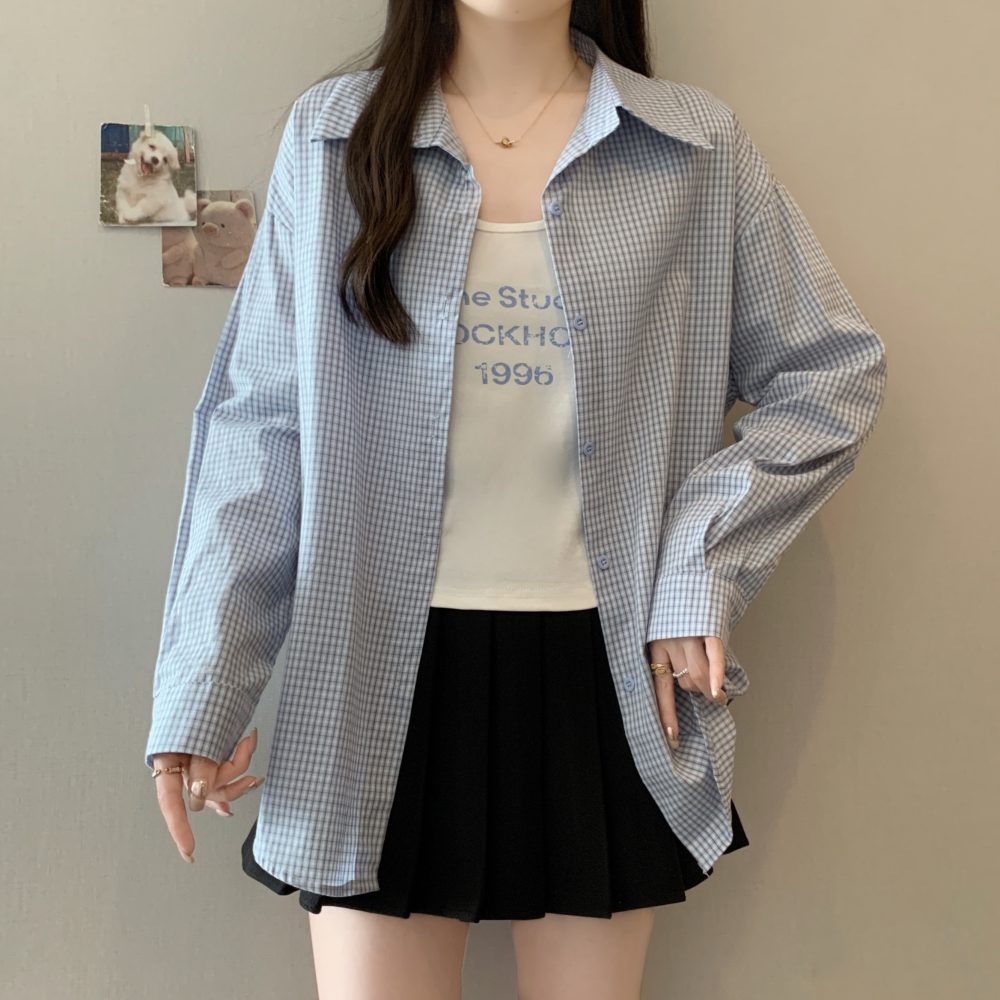 Light Blue Grid Two-Piece Set