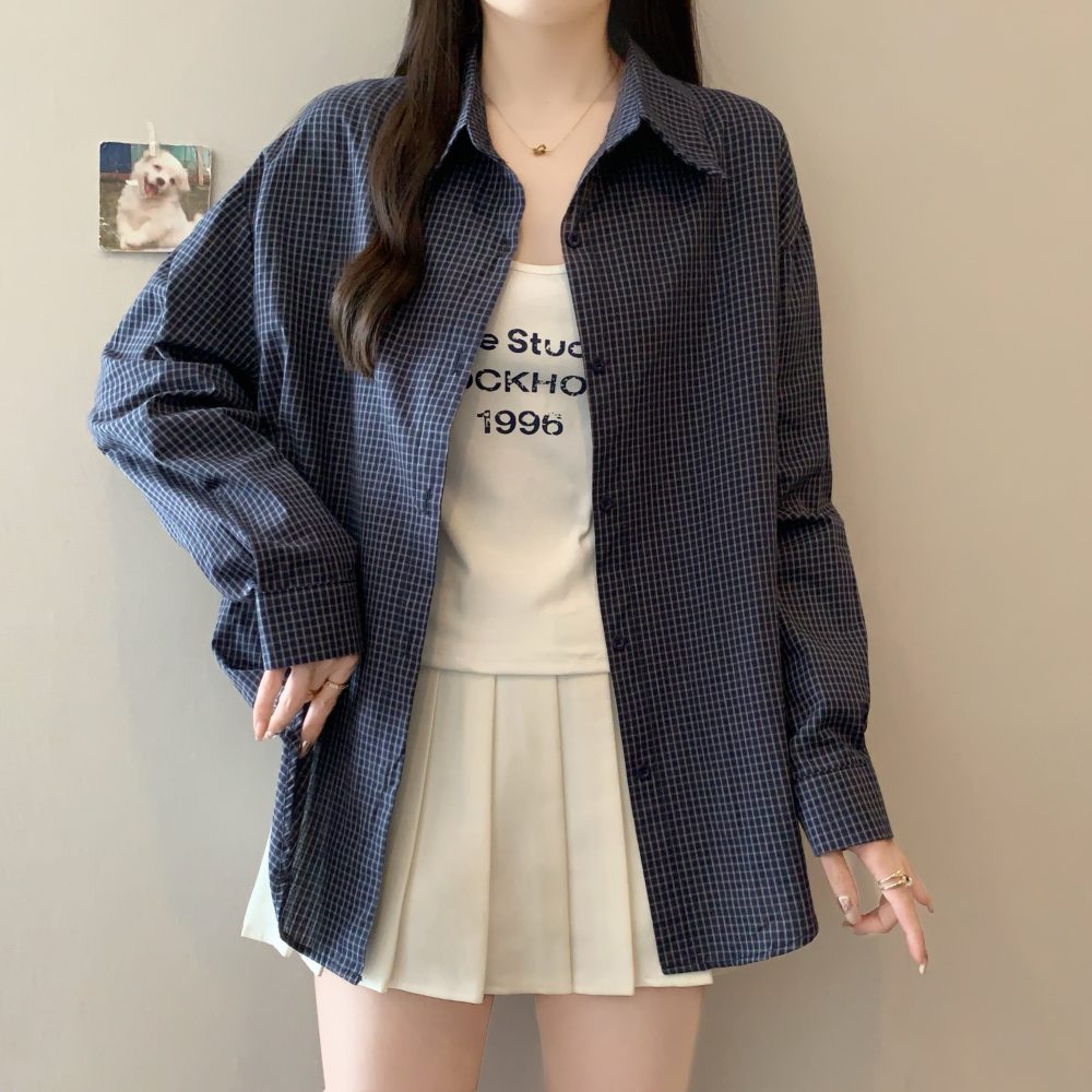 Dark Blue with Plaid Two-Piece Set