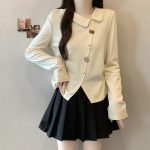 Season New Style Irregular Turn-Down Collar New Style Design Sense Pinch Waist Slimming Short Style Top