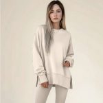 Casual Loose Fit Long Sleeve Round Neck Top Tight-fitting Long Pants Sweatshirt Set