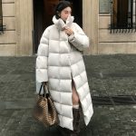 Mid-Length Style Over-the-Knee Warm Cotton Padded Jacket Turn-Down Collar