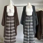 Autumn and Winter Lazy Wind V Neck Lantern Sleeve Sweater coat Color Block Stripes Knit Wide Leg Pants Set