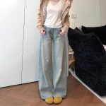 Rhinestone Wide-leg jeans Women 2026 Year Spring New Style Loose Fit Straight Pants