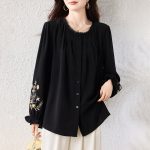 real photo Embroidery Long Sleeve Shirt Women's Spring 2026 New Style Plus Size Top Shirt