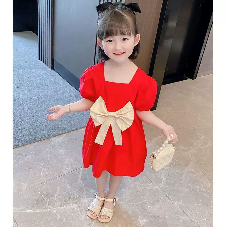 Red solid color midi skirt